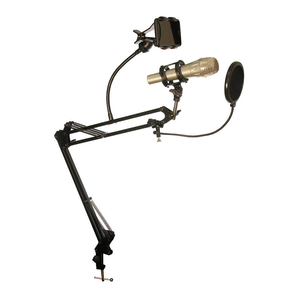 Deskmount Microphone Stand With Rotating Phone Holder & Pop-Filter MDS-28 Deskmount Microphone Stand With Rotating Phone Holder & Pop-Filter MDS-28